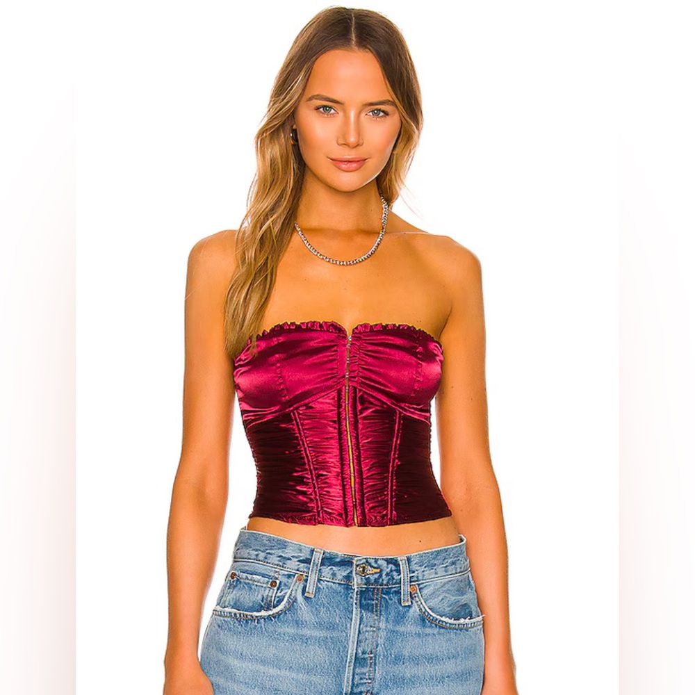 NWT Superdown Sevilla Corset Top in Wine red satin revolve